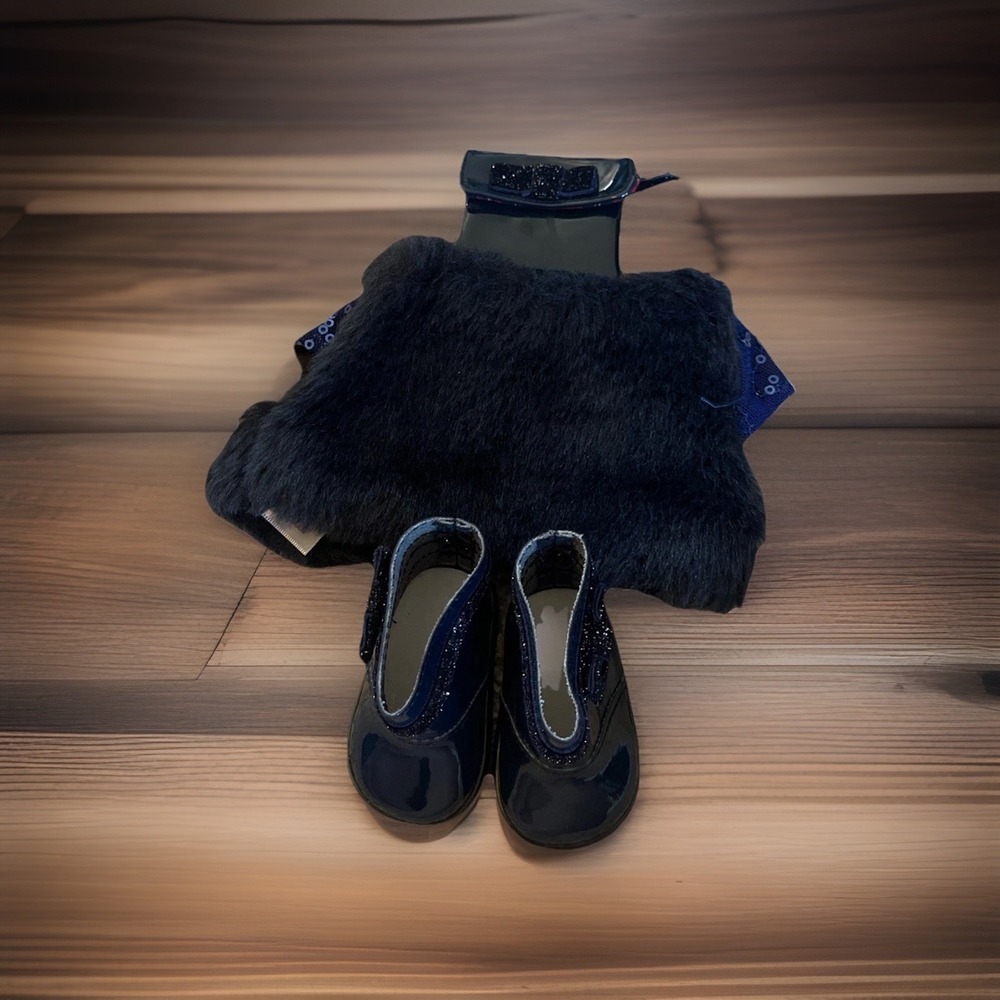 American Girl Navy Faux Fur Doll Shawl,  Boots, And‎ Purse